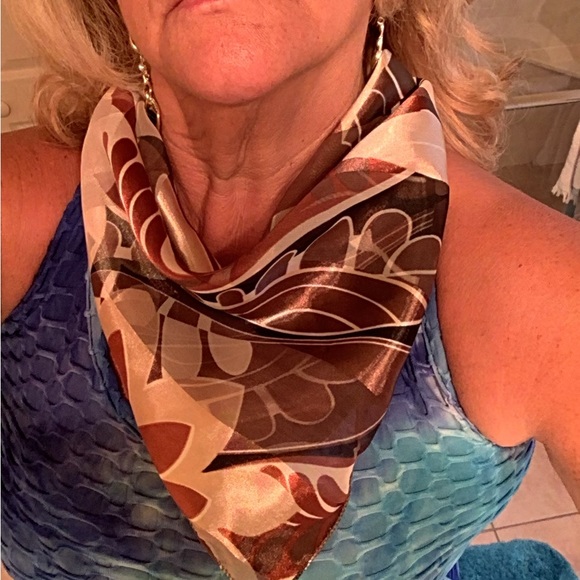 Fall silk scarf earth tones fall colors square nice gift idea brown beig… - Picture 1 of 11